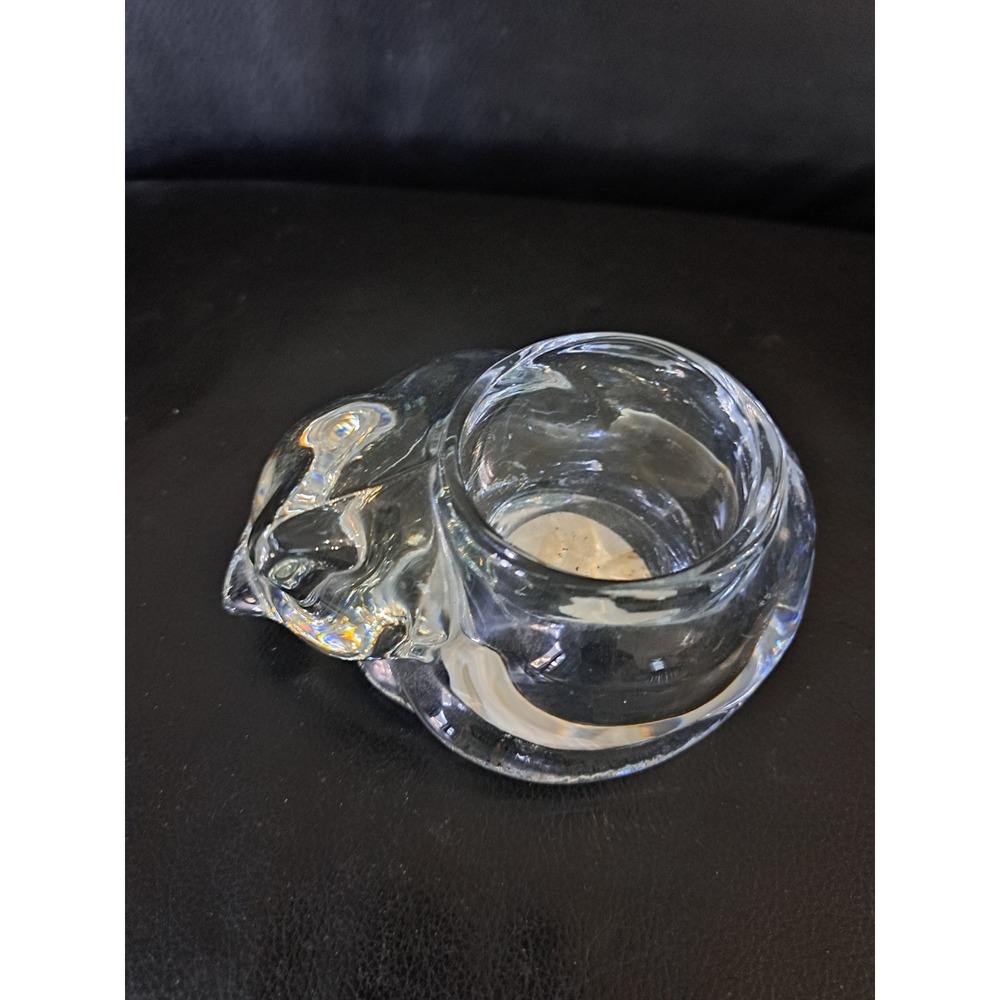 Vintage Indiana Glass Sleeping Cat Kitten Glass Votive Candle Holder - Picture 2 of 5